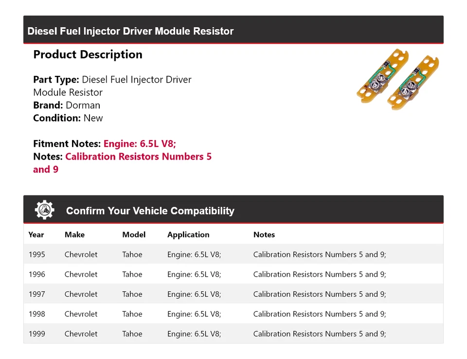 Módulo de conductor de inyector de combustible diésel para Chevrolet Tahoe Dorman 1995-1999 resistencia Foto 2 de 4