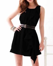 Women's Fashion Sleeveless Ruffled Black Dress