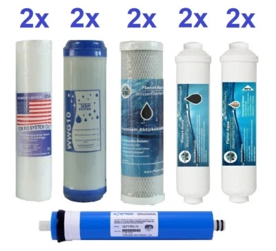 PLANET-AQUA ERSATZFILTER SET Umkehrosmose Anlage 6 Stufen 1 Jahr Wasserfilter 50 GPD Membran