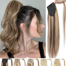 Clip In Ponytail 100 Real Human Hair Extensions Wrap On Pony tail Thick Long US