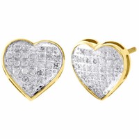 10K Gelbgold Diamant Herz Ohrstecker Damen 11,30Mm Ohrringe Pave Set 0,17 Ct