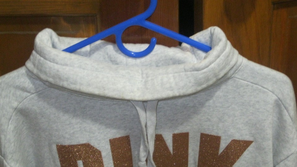 VICTORIA'S SECRET PINK SWEATSHIRT GRAY WITH PINK DOG LOGO COWL NECK