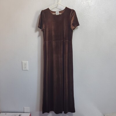 Laura Ashley Velvet Maxi Dress Women M Brown VTG Empire Waist Short Sleeve  90s | eBay