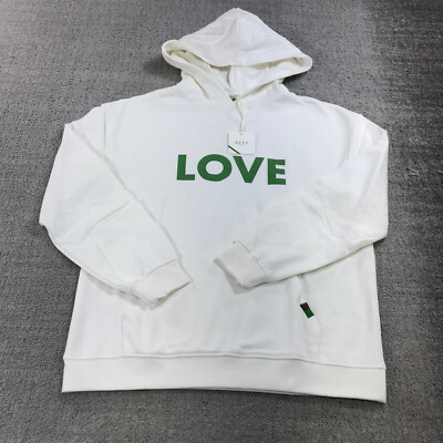 Kule Sweater Womens Small Pullover Hoodie Love Spell Out Sweatshirt Green  White