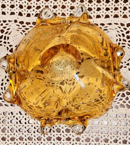 MCM Murano Style Art Glass Bullicante Controlled Bubbles Amber Gold - Picture 2 of 7