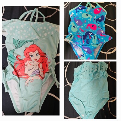 Girls Bathing Suit Swimsuit Bundle - 3 Lot - Sizes 3T 6-9 Months - Disney Ariel 