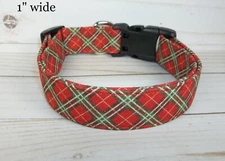 Red Christmas Plaid Terri's Dog Collar handmade adjustable Diamond green gold