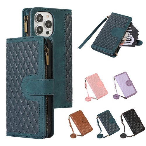 Brieftasche Hülle für iPhone 16/15/14/13/12/11 Kartenfächer Reißverschluss Geldbörse Crossbody Riemen - Bild 11 von 17