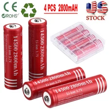 4PCS 14500 2800mAH 3.7V Lithium Li-ion Rechargeable Battery Batteries + Case NEW