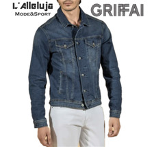GRIFFAI giubbino jeans Danim giubbetto giacca slim fit blu casual con tasche 