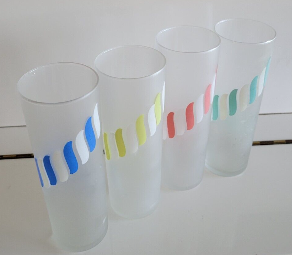 4 Libbey Frosted Tom Collins Glasses Blue Yellow Red Green Candy