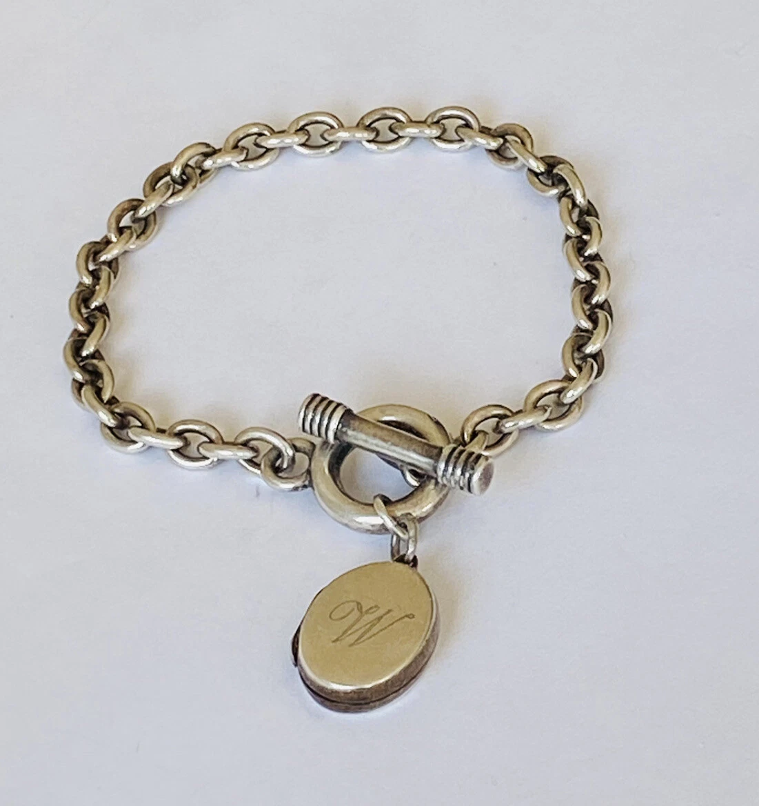 Vintage Sterling Silver Rolo Link Chain Toggle Bracelet W Initial