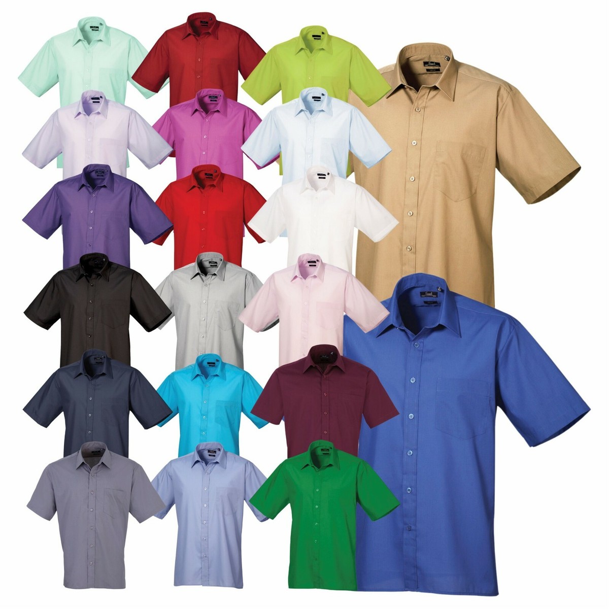 Premier New Mens Short Sleeve Formal Work Poplin Shirt Cut