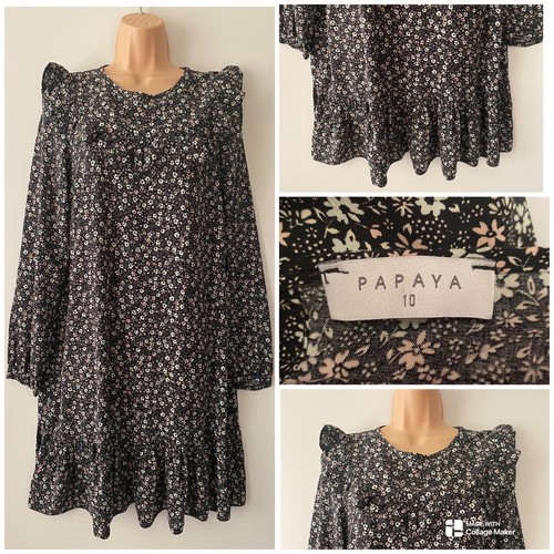 Matalan Papaya Dress Size 10 Black Floral Cottage Long Sleeved Women - Picture 10 of 10