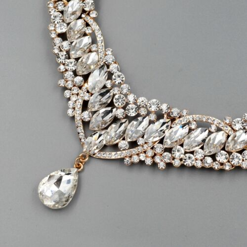 Huge Gold Plated Clear Crystal Wedding Necklace Pendant Earrings Jewelry Set 437 - Bild 3 von 7