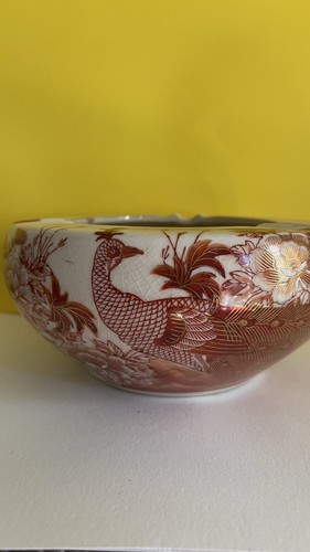 Antique Chinese /Japanese Porcelain Ashtray Gilt Phoenix Bird N Flowers