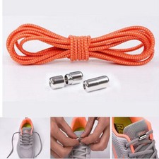 1Pair Shoelaces Elastic Screw Locking Shoe String No Tie ORANGE Dot WHITE