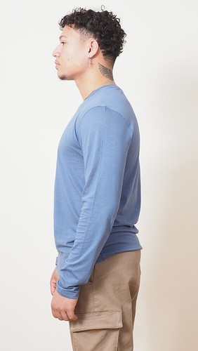Mens Long Sleeve Cotton T-Shirt Regular Fit Crew Neck or Henley Top Lounge Work - Picture 15 of 72