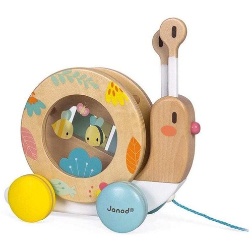Janod Pure Pull-Along Snail Wooden Educational Musical Activity Toy 12M+ NEW - Picture 3 of 9