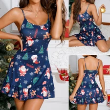 Women's Sexy Christmas Nightdress Full Slip Sleepwear Underwear Babydoll Nighty