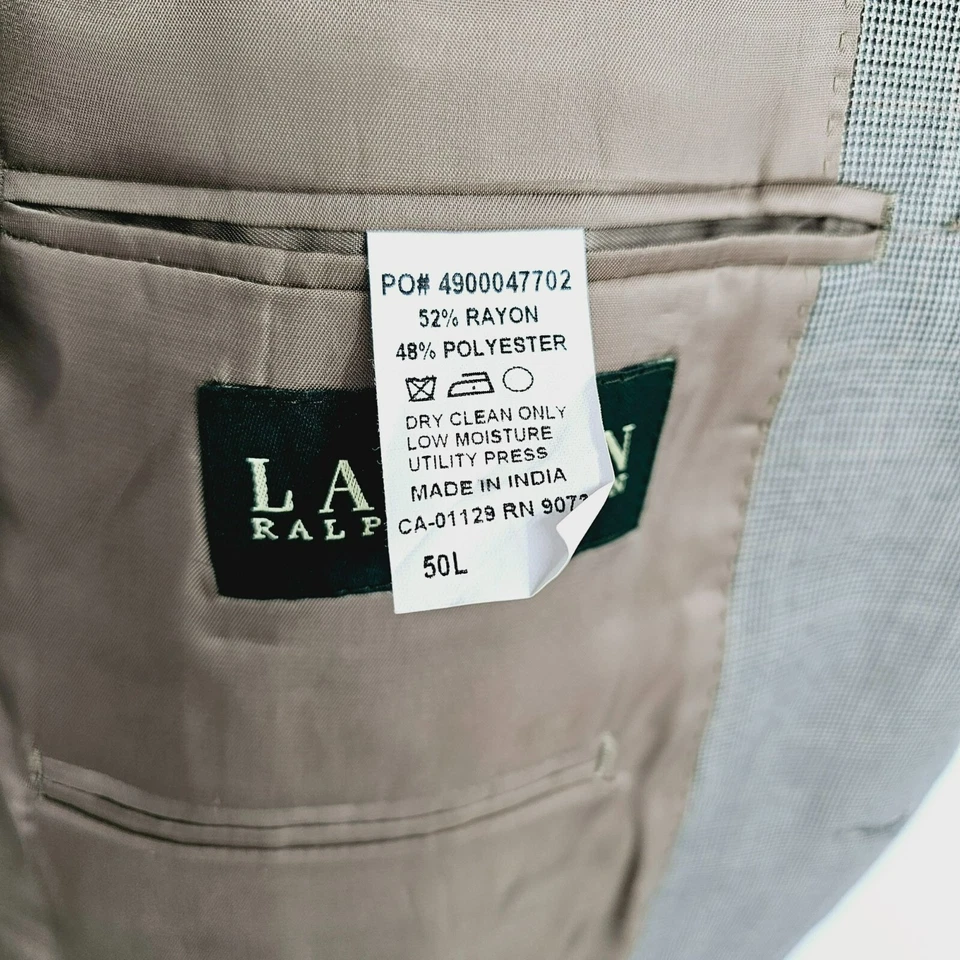 Ralph Lauren LRL Jacket Blazer Sport Coat 50L Tan Brown Grey Microplaid Designer - Image 3 of 4
