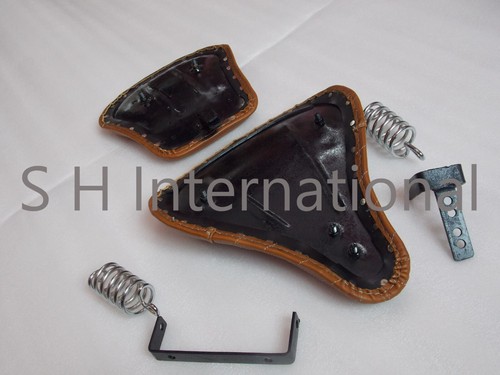 Fit For Royal Enfield Bullet Standard 350 500 Front Seat Brown Tan Leather - Picture 8 of 12