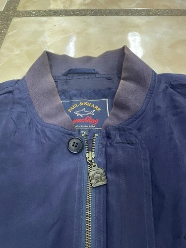 Vintage Paul & Shark Yachting Silk Bomber Jacket Men’s Size L Navy Blue Italy - product listing photo