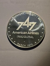 Vintage American Airlines Boeing 747 Astroliner Sterling Silver Medallion 1970 
