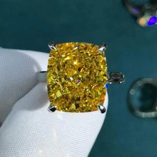 8.00 Ct Cushion Cut Natural Yellow Sapphire Solitaire Ring 14K White Gold Size 9