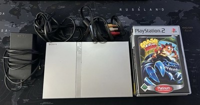 PS2 Slim Silber   gebraucht   inkl. Kabel + 3 Spiele   ohne Controller