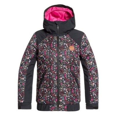 Roxy Big Lowland snowboarding Jacket floral pink black girls XL 14 NWOT