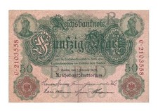 1908 Germany 50 Mark Fifty Mark Reichsbanknote Circulated Banknote