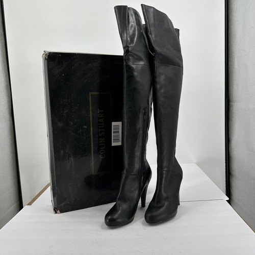 Colin Stuart Damen-Overknee-Stiefel Größe 8,5 B schwarz 6-Zoll-Absatz kantiger Stiletto