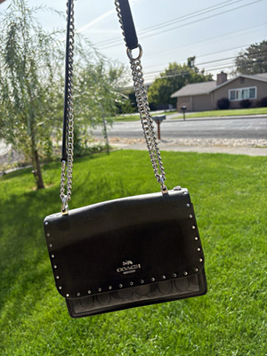 Coach Small Black Studded Logo Crossbody Bag w/ Chain Strap, Magnetic