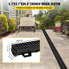 VEVOR Trench Drain System, Channel Drain with Plastic Grate, 5.7x3.1-Inch HDPE D