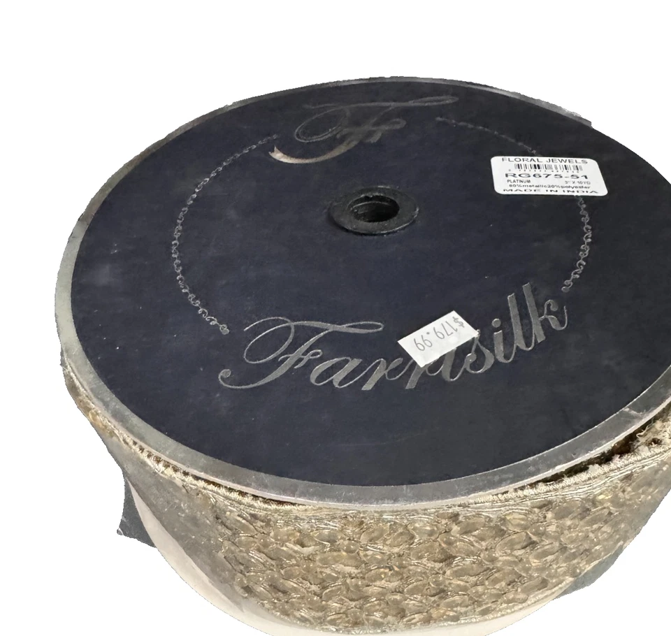 Farrisilk Floral Jewels Ribbon Gold ribbon holiday christmas 3" X 10 "YD- $179 - Image 2 of 4