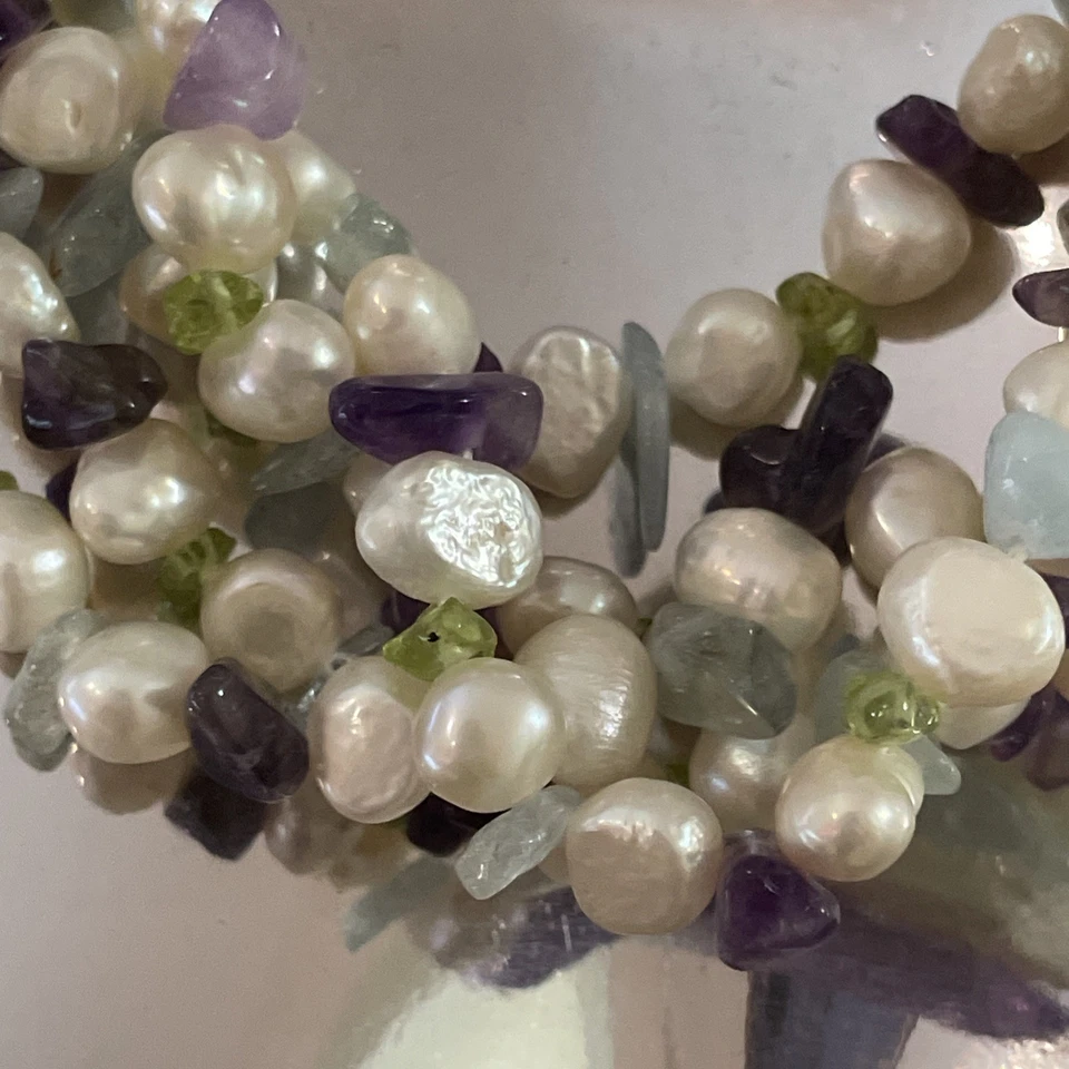 Collar Torsade Ross-Simons Multicolor Perla y Piedras Preciosas Cierre Plata Esterlina Foto 2 de 4