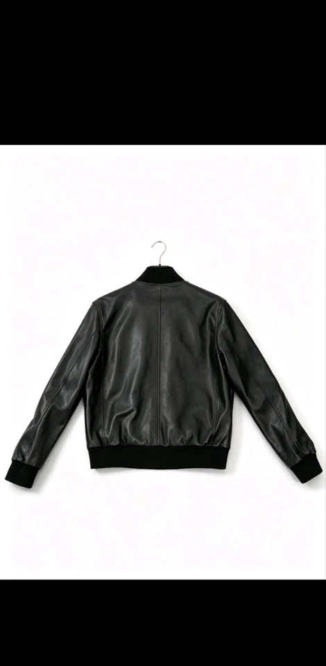 Costume National Men's Black Leather Bomber Jacket L Full Zip Button CN-MJ-102 - Image 2 of 4