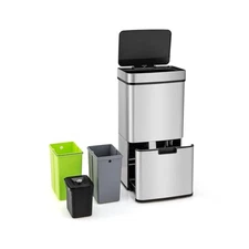 19Gal Sensor Trash Can W/ 4 Bins Soft Close Lid For Kitchen Waste & Recycling