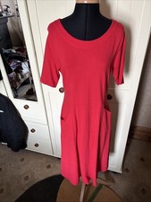 WOOLOVERS Ladies Midi Dress Size S Red Cotton Blend Jersey Short Sleeve NEW