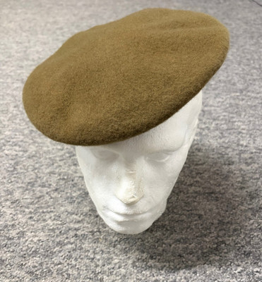 Khaki Woll Baskenmütze - 7 1/4''/59cm - innen blau - verstellbar - Repro - Musterartikel
