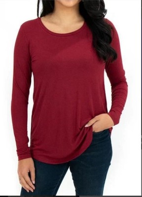 Old Navy Women's Burgundy Tunic Blouse Long Sleeve Crew Neck Relaxed Extra Small
