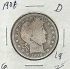 1908-D BARBER SILVER HALF DOLLAR  ~ GOOD ~ NICE COIN ~ 90% SILVER