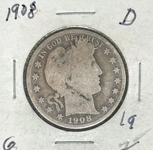 1908-D BARBER SILVER HALF DOLLAR  ~ GOOD ~ NICE COIN ~ 90% SILVER