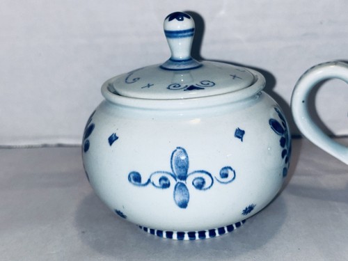 VTG Delft Blue White Sugar Jar Bowl Creamer Pitcher Schoonhoven Holland - Picture 6 of 13