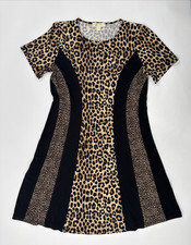 Michael Kors Leopard Print Dress Womens Large Black Side Panels Stretch A Line