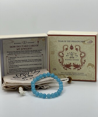 Buddha Stones Healing Bracelet Year Of The Dragon 2024 8mm Turquoise Blue Color
