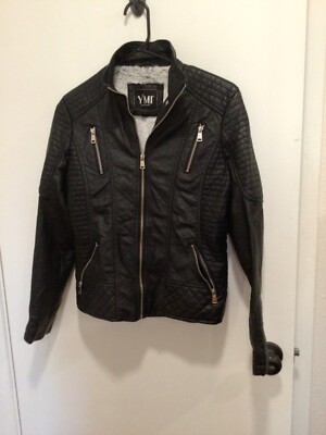 YMI Collection Women's Black Faux Leather Moto Jacket w/ Faux