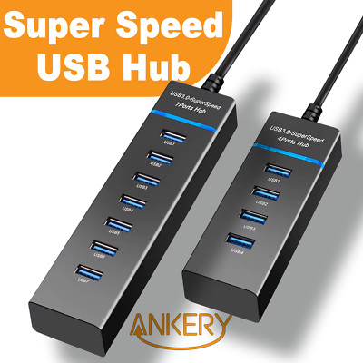 USB 3.0 Hub 4/7 Port SUPER SPEED Splitter Adapter Verteiler PCLaptop ANKERY