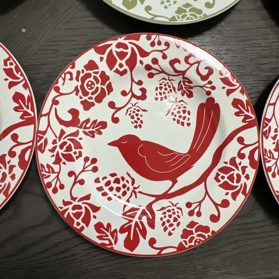 "Juego de 9 platos de cena para ensalada Pier 1 Imports verde amarillo rojo pájaro 8,25"" gres" Foto 4 de 4